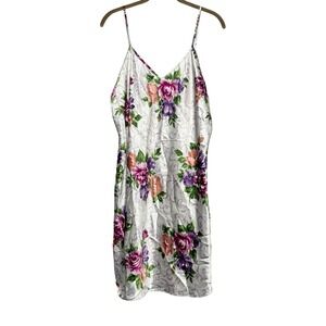 Vintage Dentelle Floral Print‎ Nightgown White Purple Pink Polyester XL